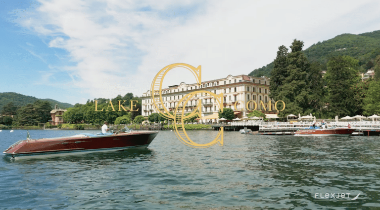 Lake como logo over a lake scene